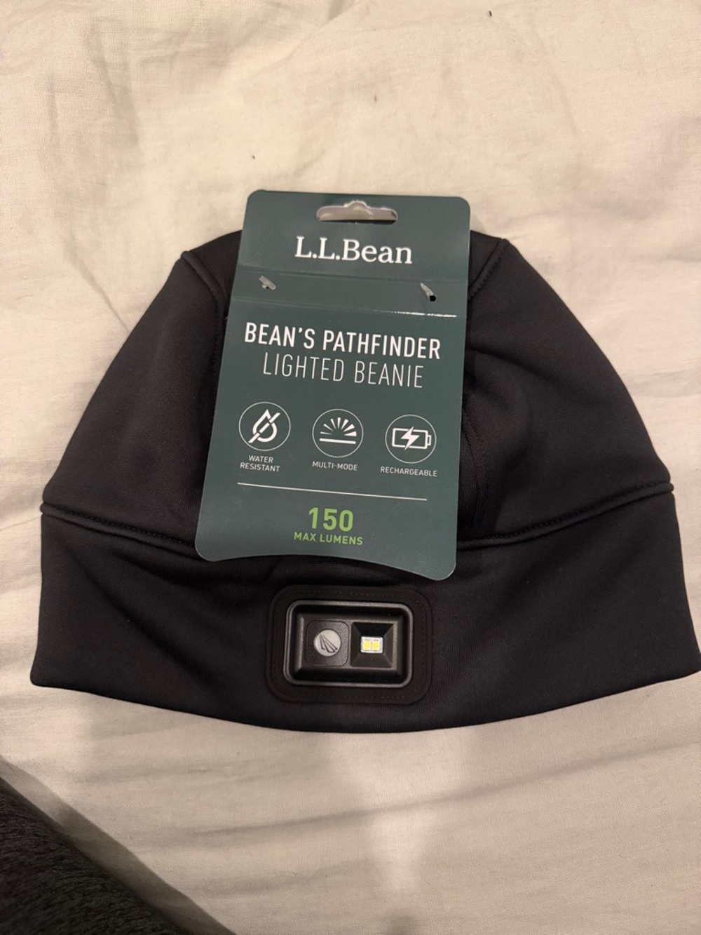 L.L.Bean Black Bean's Pathfinder Lighted Beanie with Front LED
